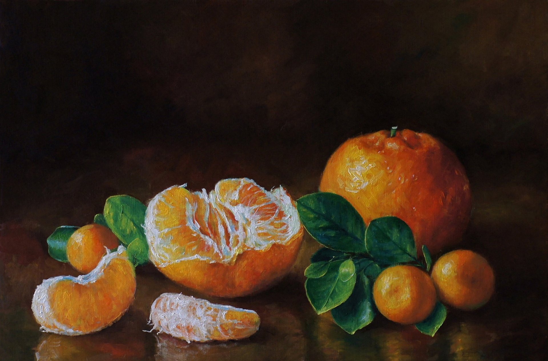 art peinture peinture mandarines sur table