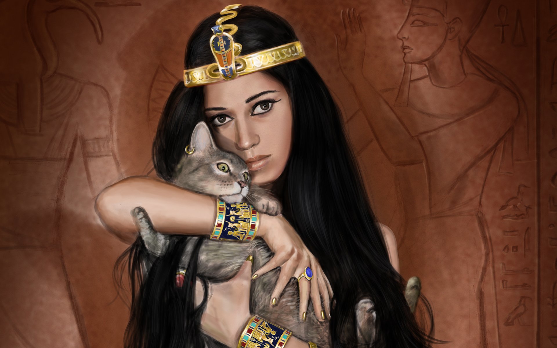 kunst mädchen ägypten ägypterin königin katze dekoration