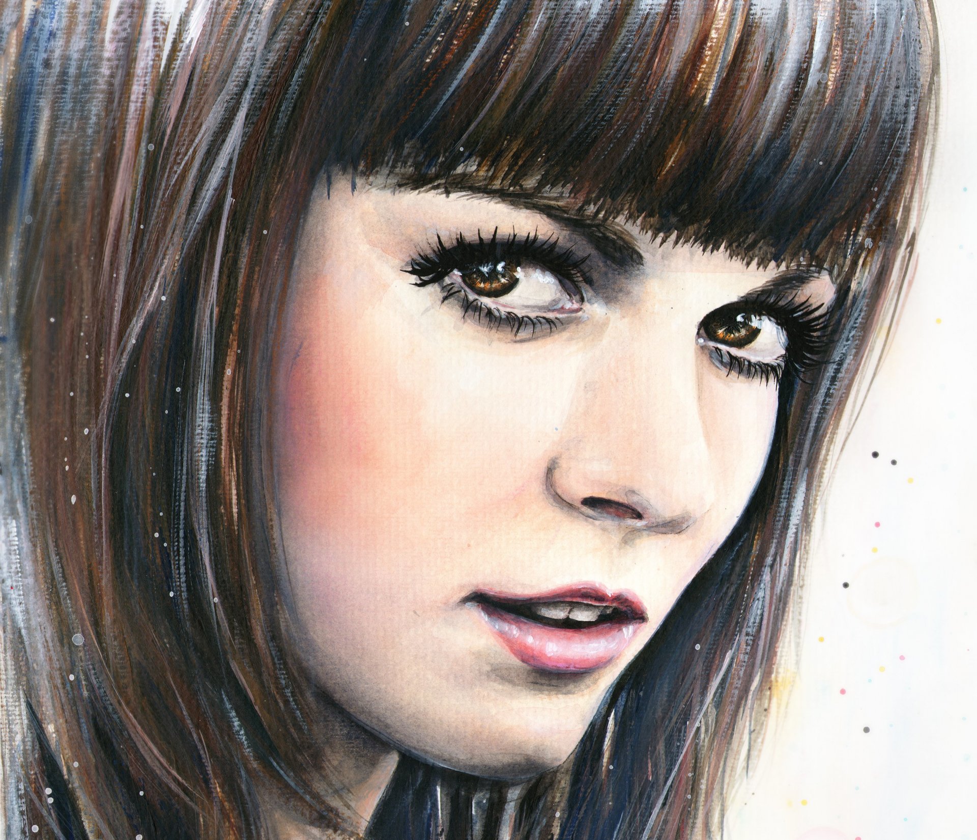 tanya shatseva painting girl eyes view hair bang lips portrait