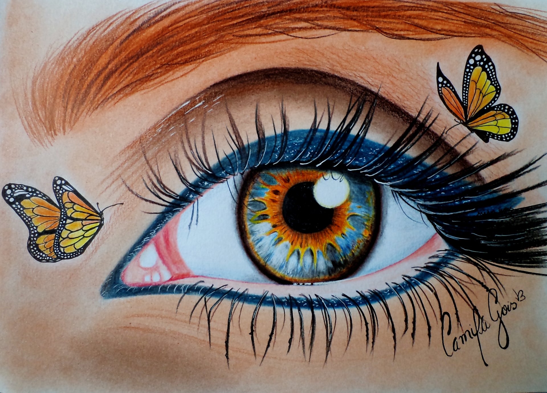 peinture oeil eyeliner maquillage cils regard papillons