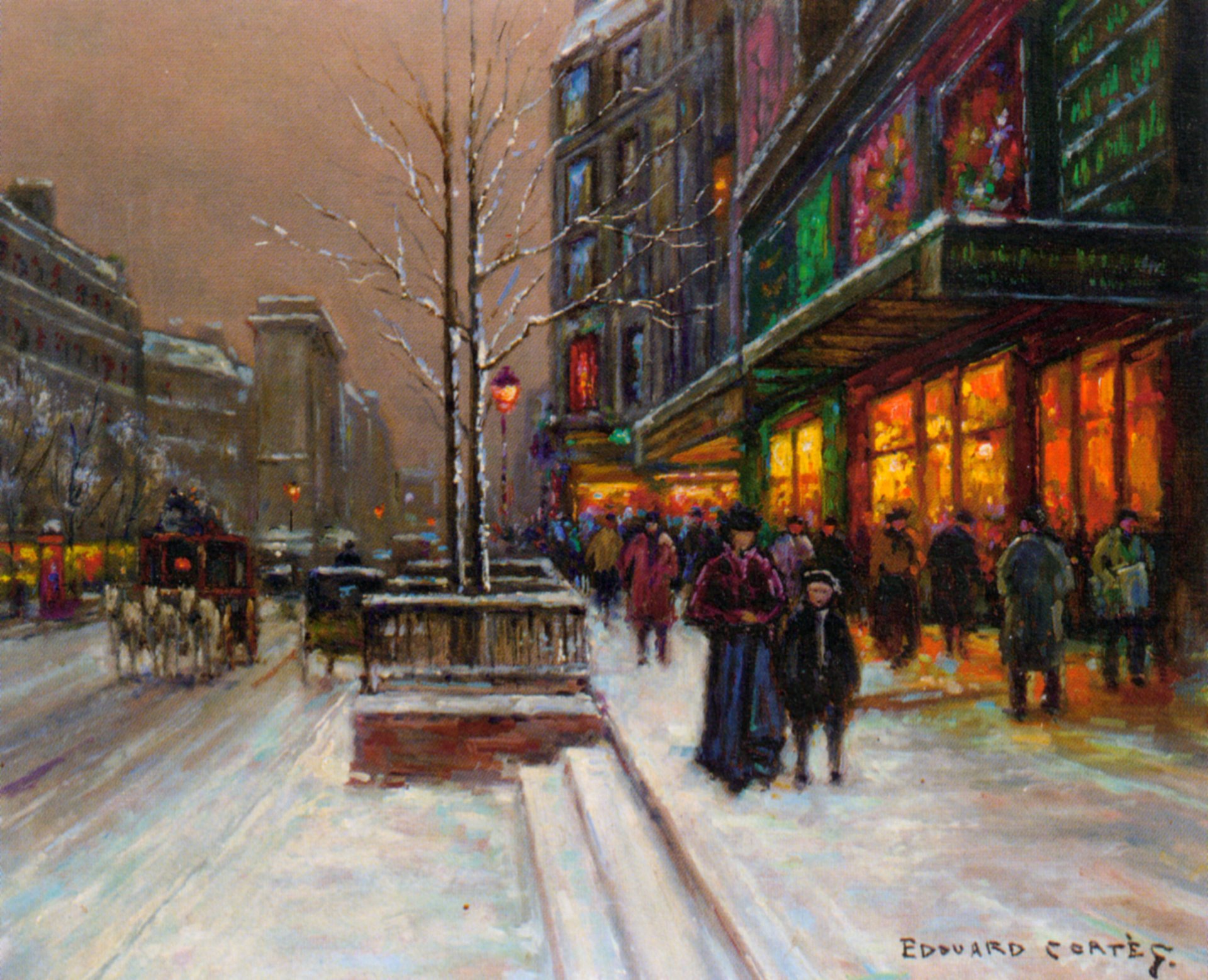 edouard cortes st.denis paris snow winter new year christmas windows night