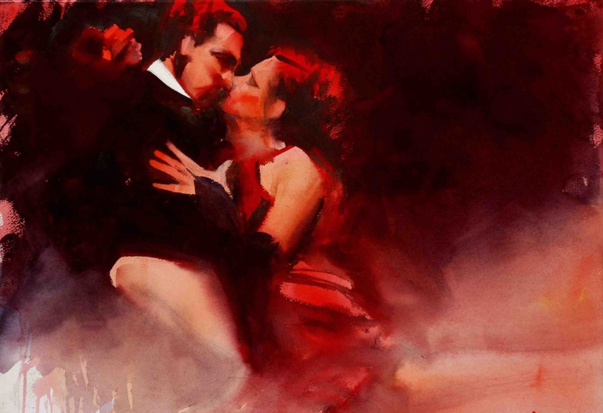 pintura acuarela arte álvaro castagnet tango beso danza pasión hombre mujer dos