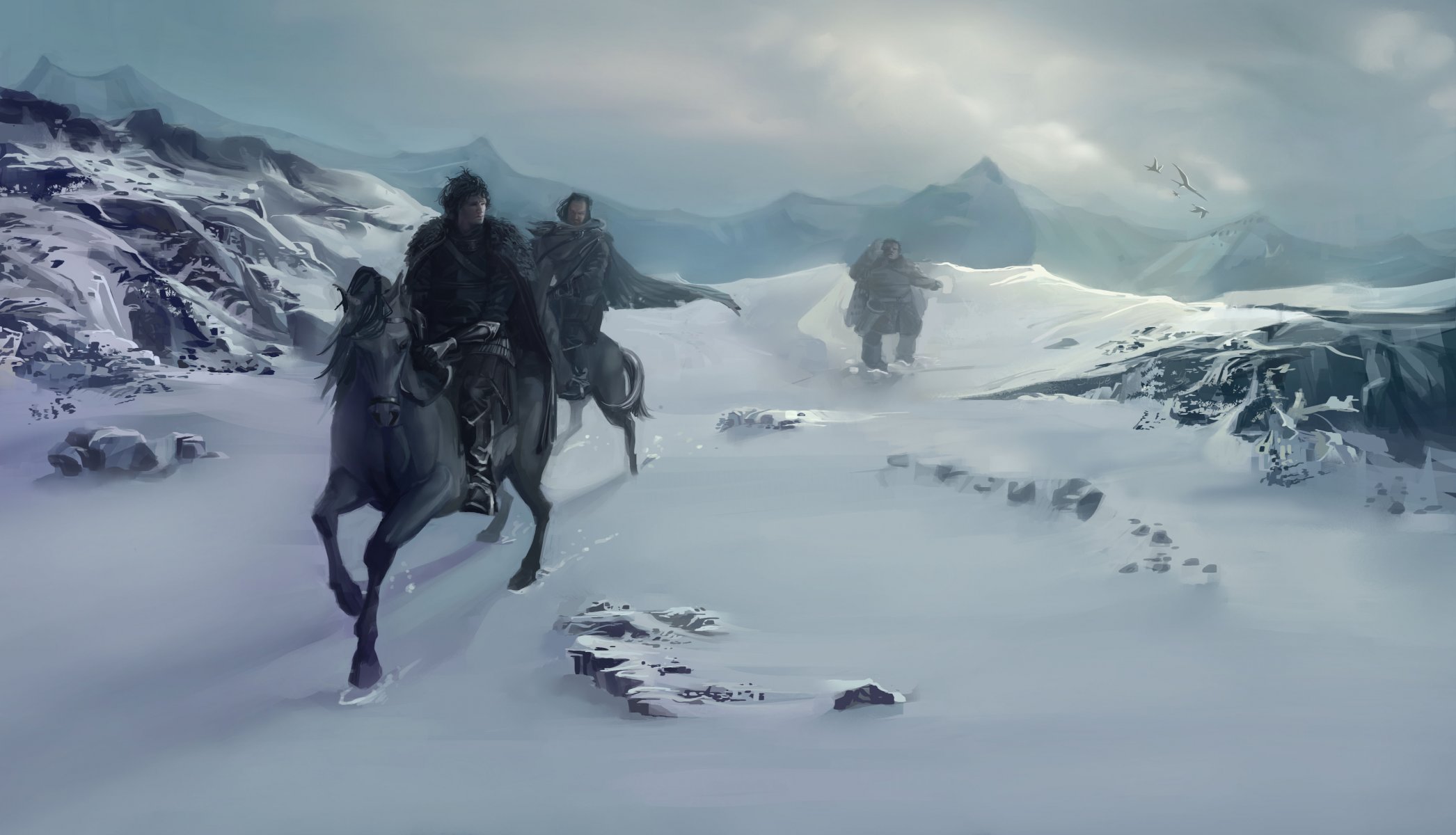 art song of ice and fire song of ice and fire winter snow mountains people horses horses bird