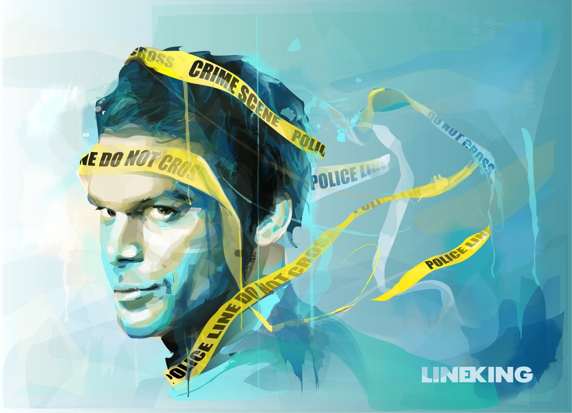 painting art dexter tv series face view yellow ribbon