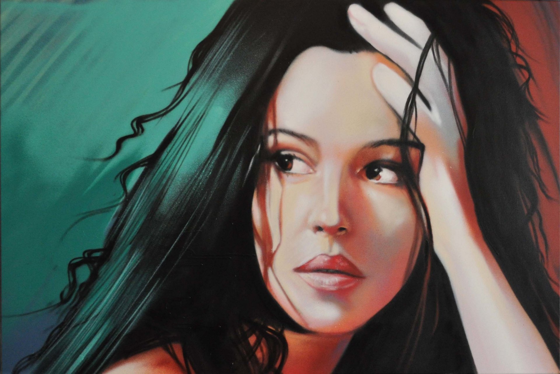 monica bellucci modèle actrice peinture prt portrait visage lèvres cheveux