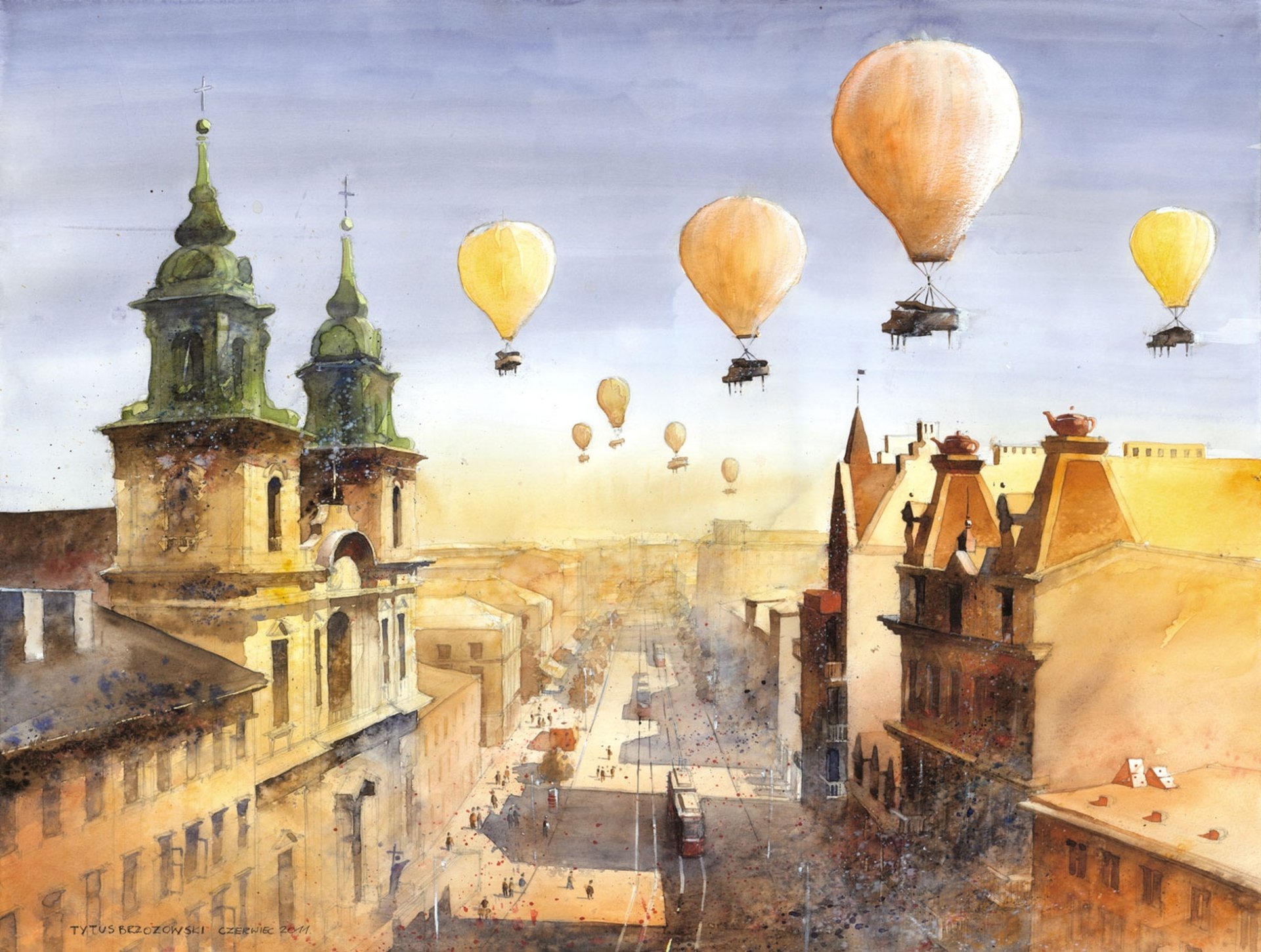 art tytus brzozowski dessin ville maisons rails ballons gens