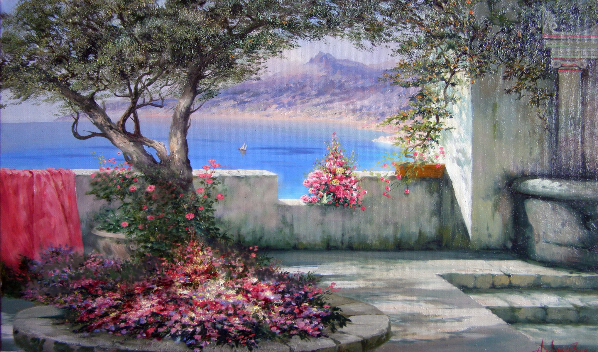 alexander miljukow südliche landschaft sonne schatten krim meer segel blumen freude sommer baum