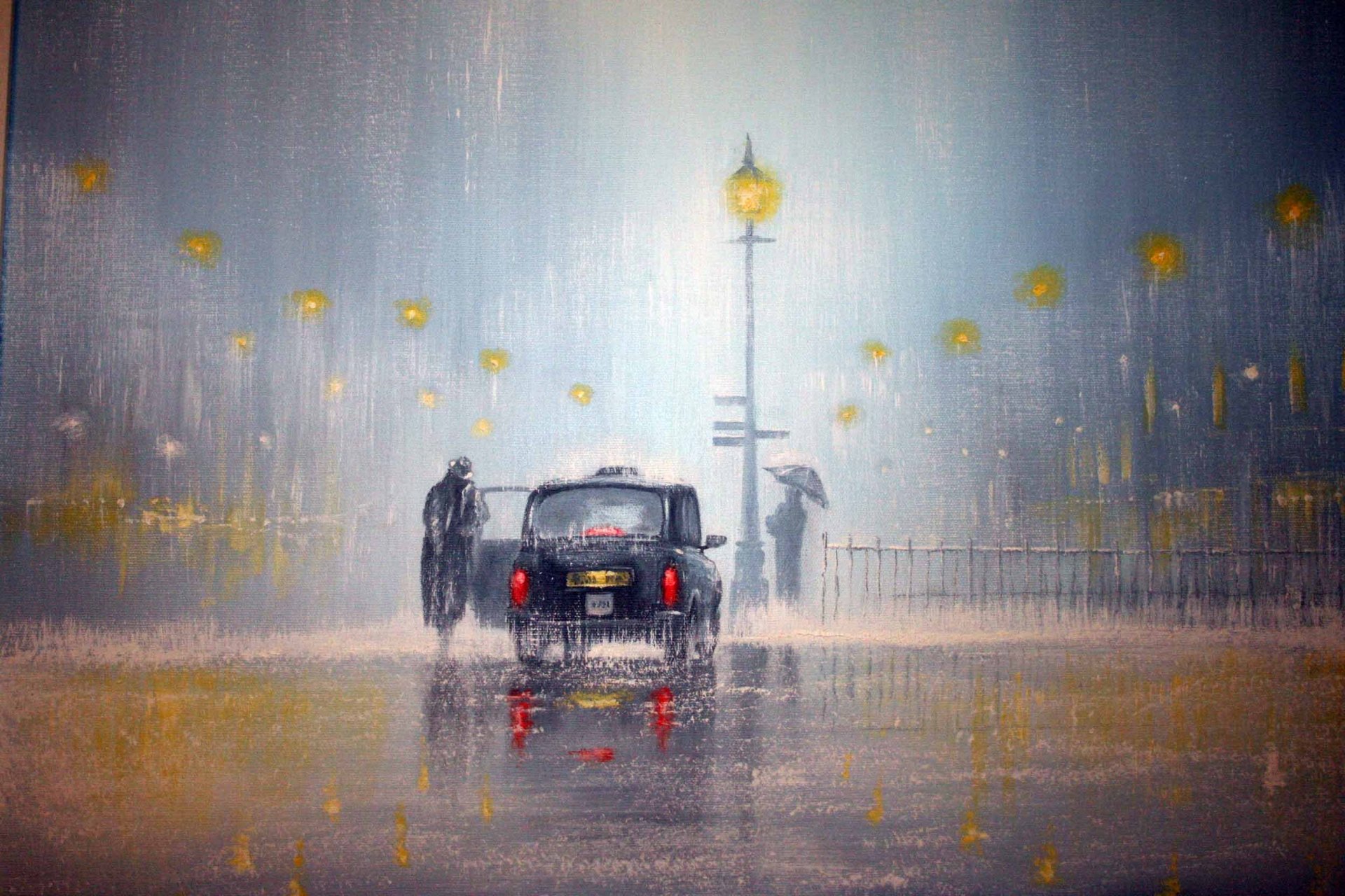 jeff rowland coche lluvia linternas luz faros hombre paraguas