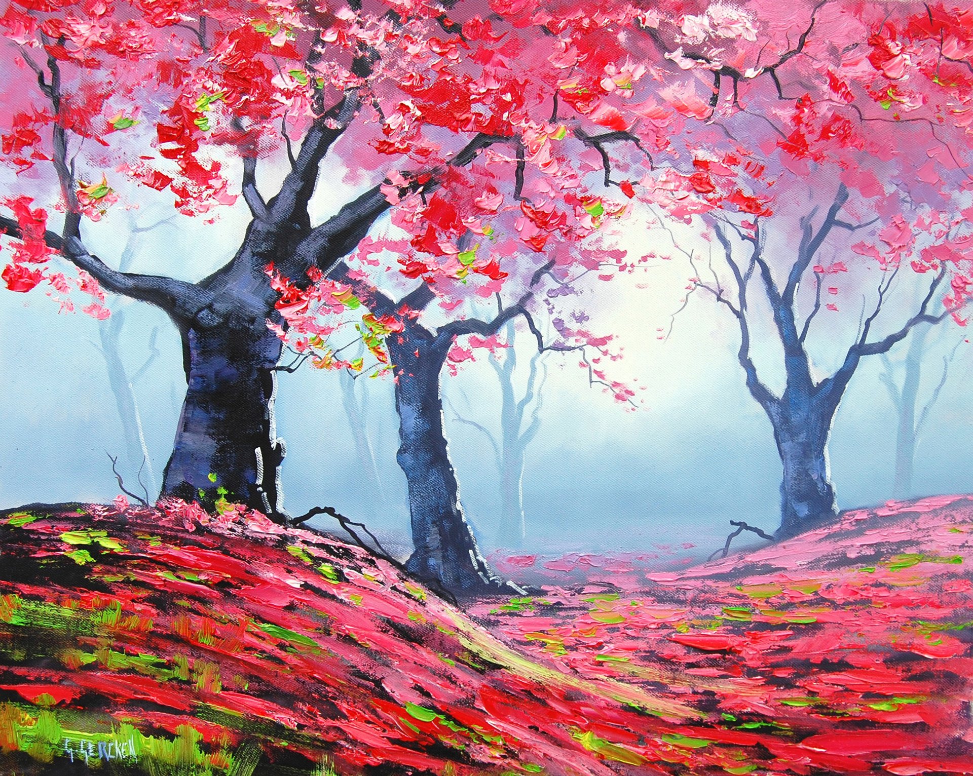 art artsaus natura jesień drzewa liście czerwone
