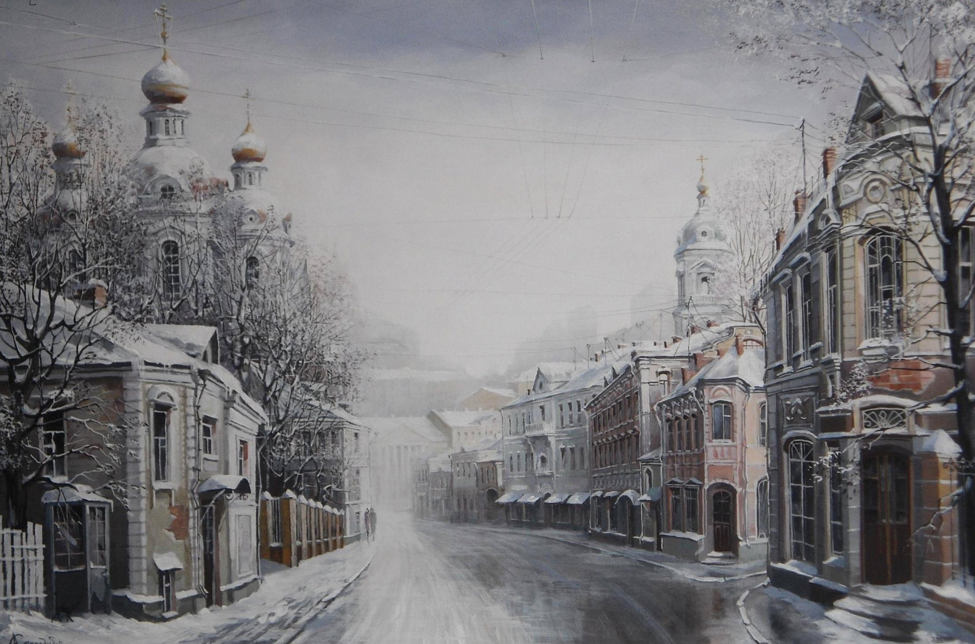 alexander starodubov feliz navidad pintura invierno casa iglesia