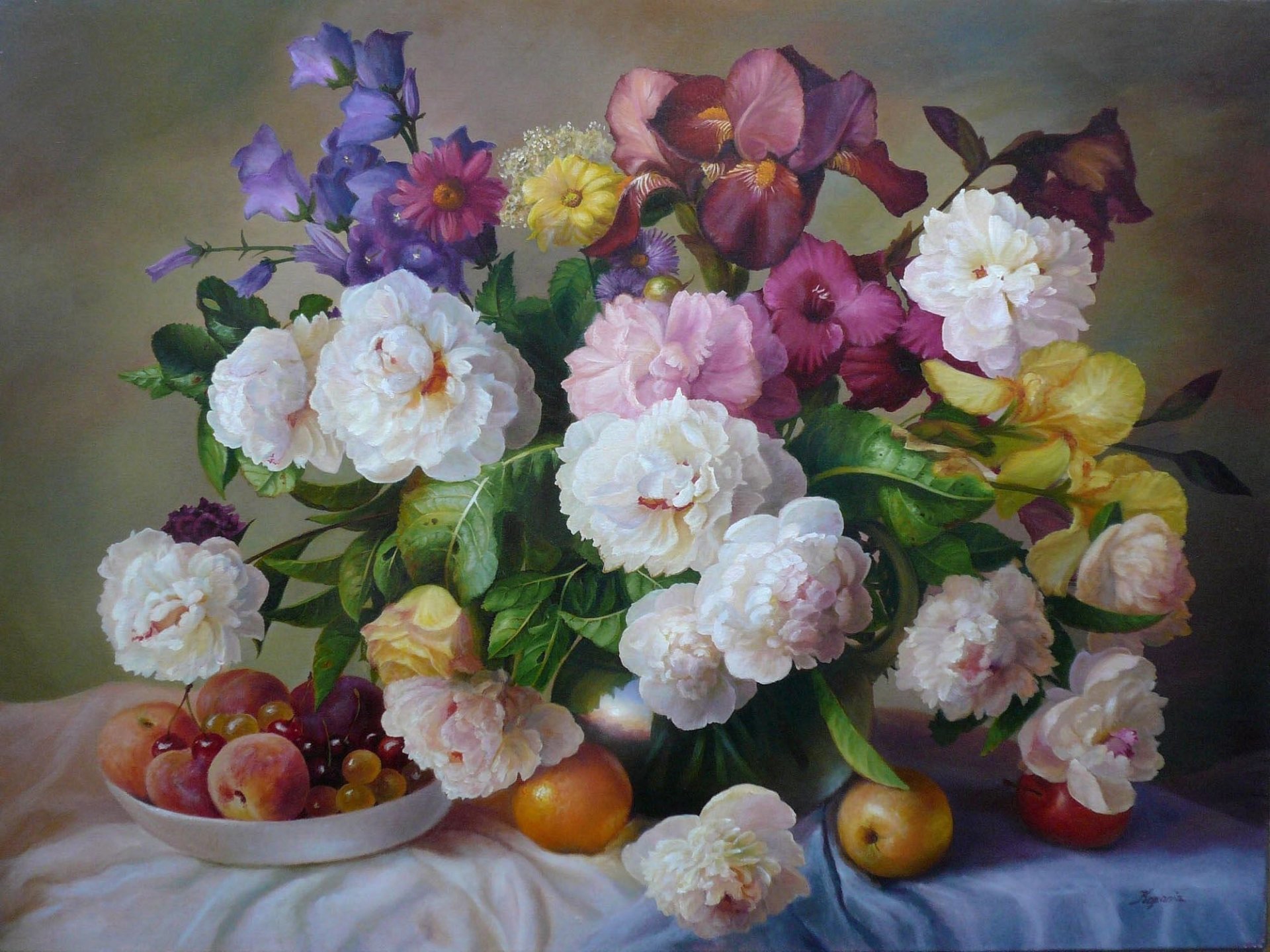 bouquet fiori frutta pittura