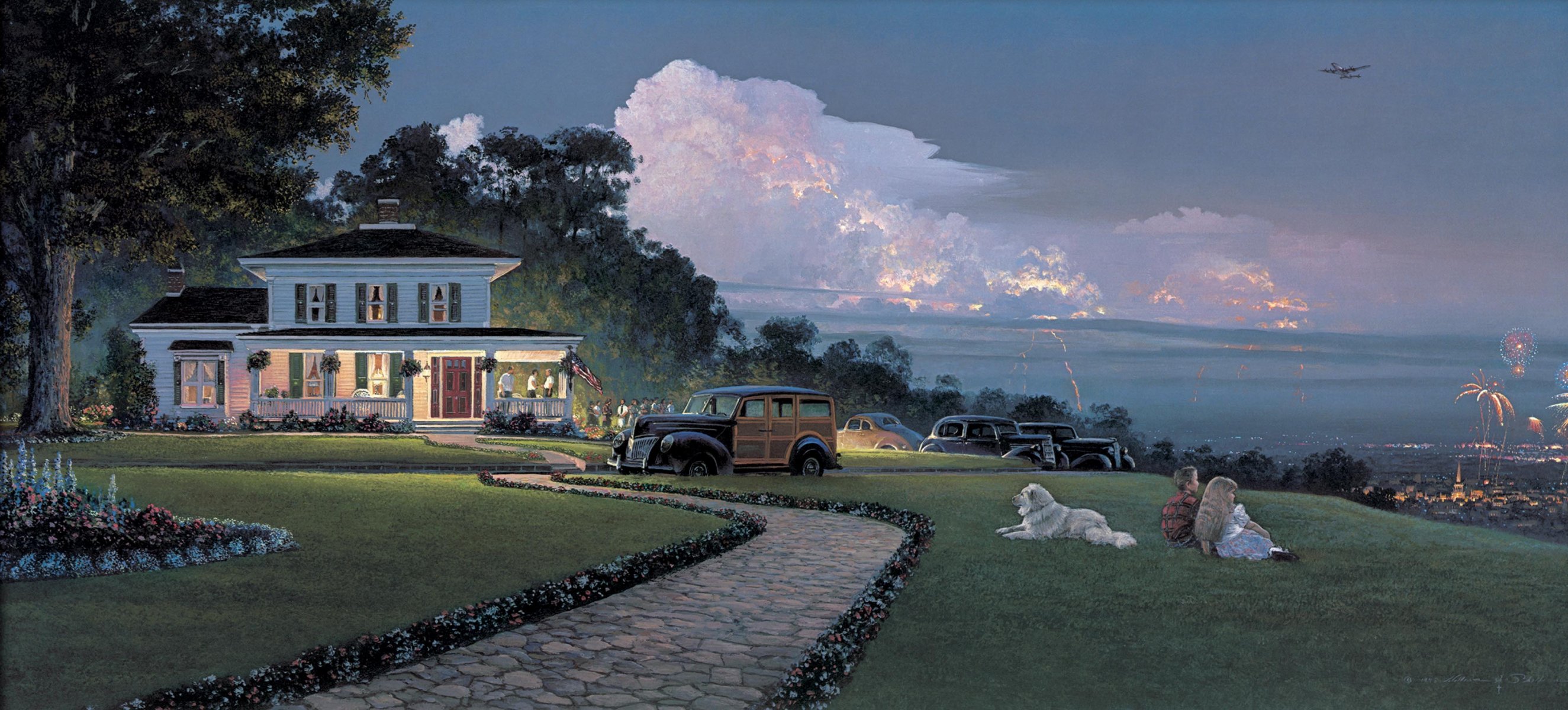 william s. phillips estate 45 pittura sera casa bandiera fuochi d artificio auto retrò aereo cane bambini sentiero di pietra aiuola vacanza vittoria