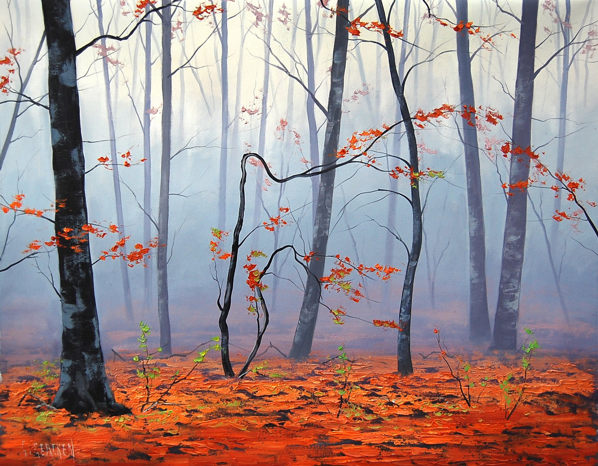 arte artsaus naturaleza árboles otoño hojas niebla