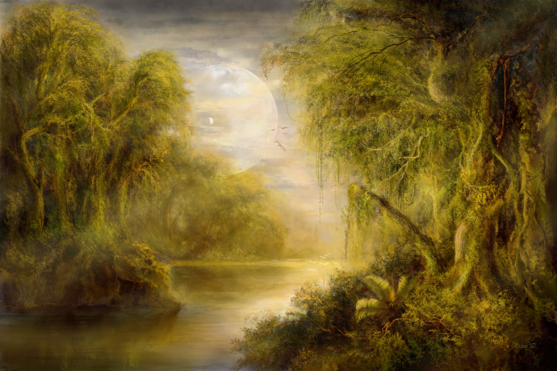 art landscape tree river world thicket