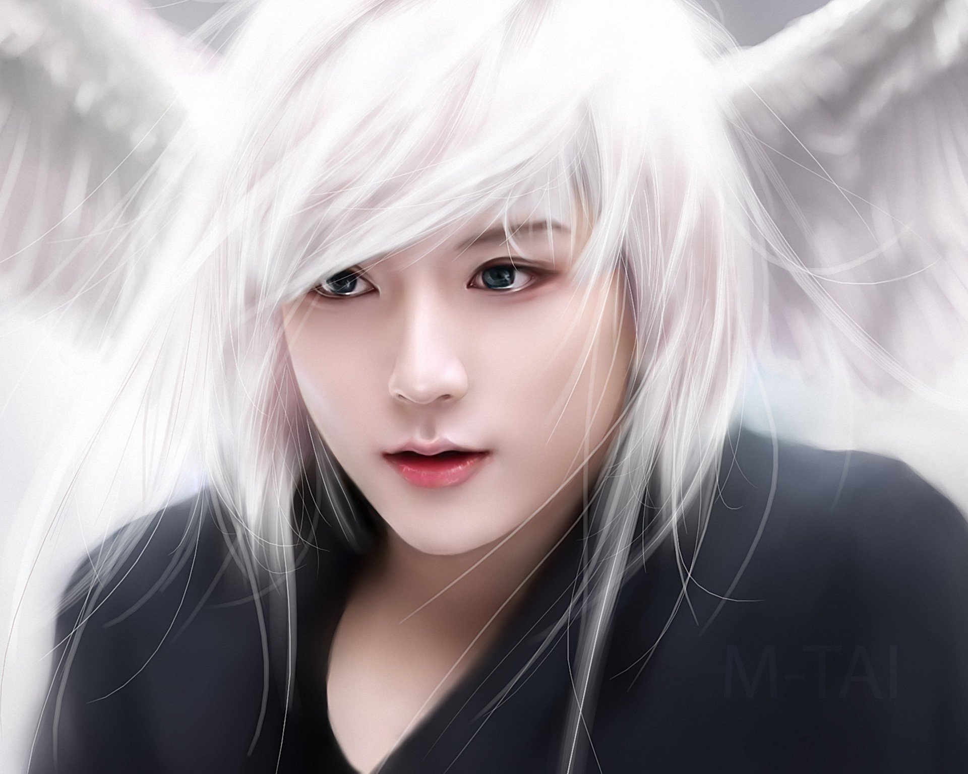 art m-tai girl white hair face