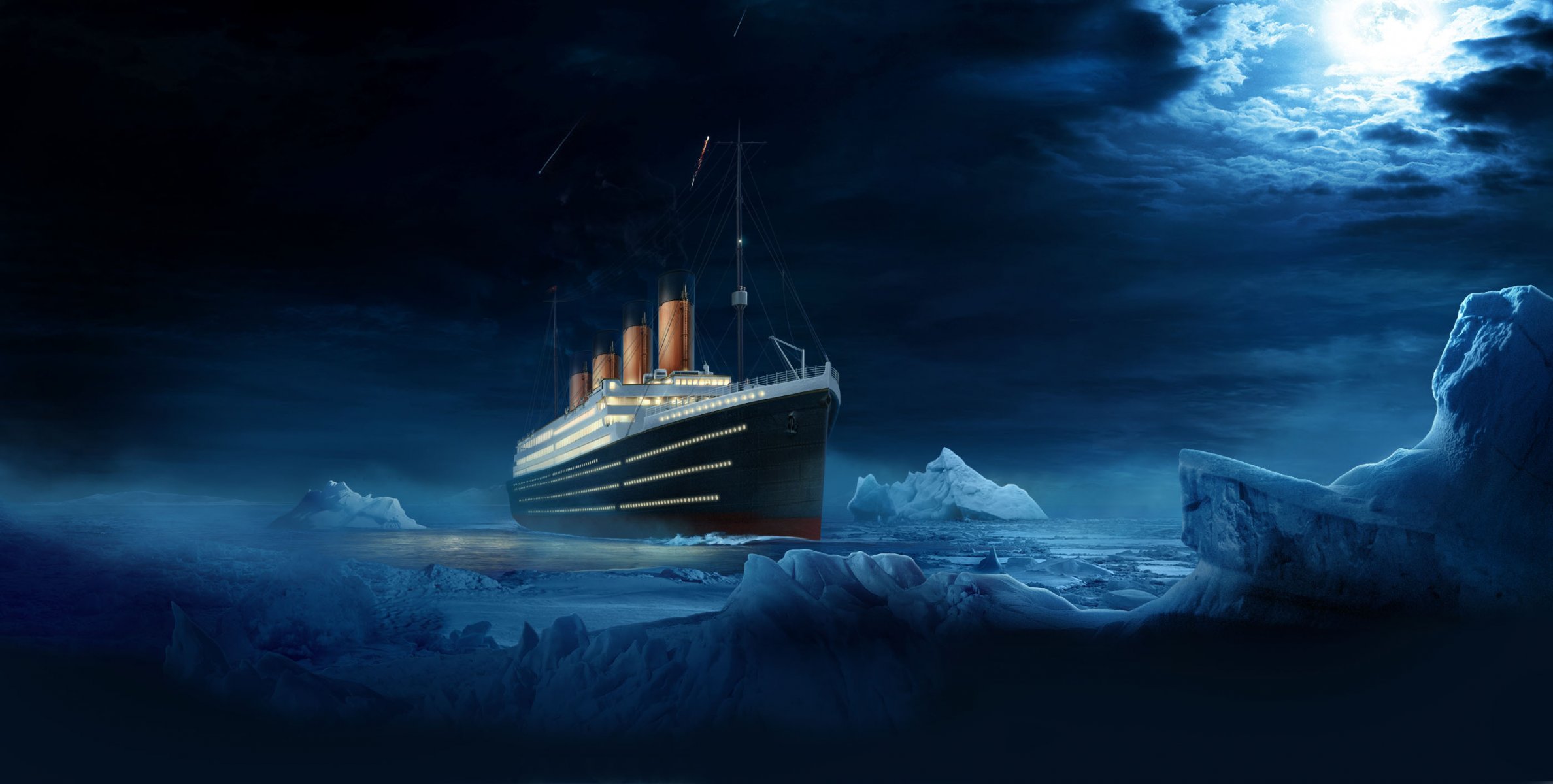 titanic liner ships water night end iceberg cloud