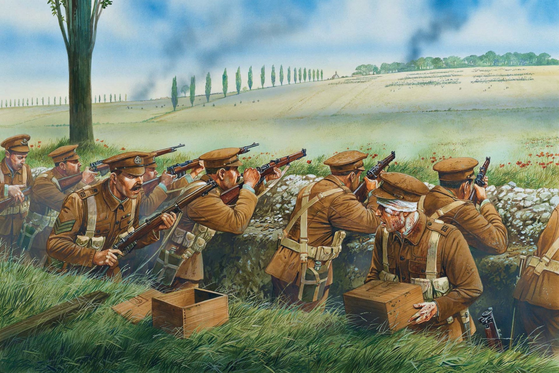 art soldats fusil 11e britannique infanterie brigade abeille mène feu de fusils lee-enfield par en marche allemand infanterie ena 1914 première guerre mondiale première guerre mondiale