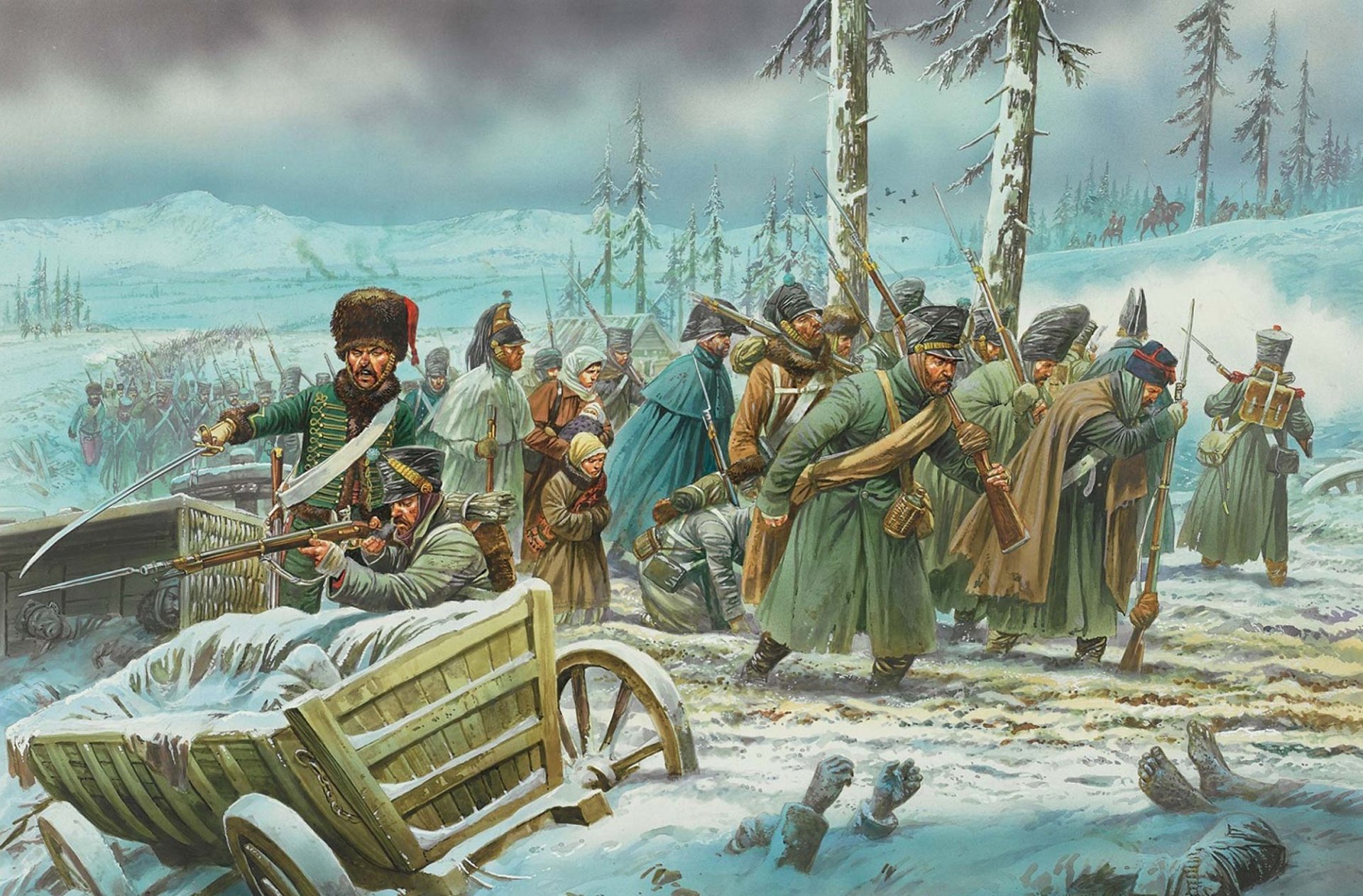 invierno rusia retirada francés tropas guerra patriótica de 1812 dibujo