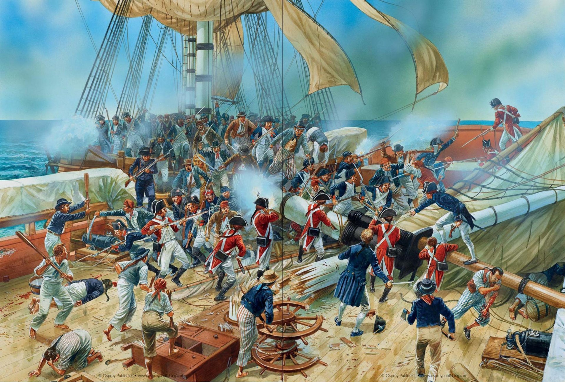 art sea battle june 181793goda british and french frigates nymphs and cleopatra sailors men jackets guns gun swords shots capture picture