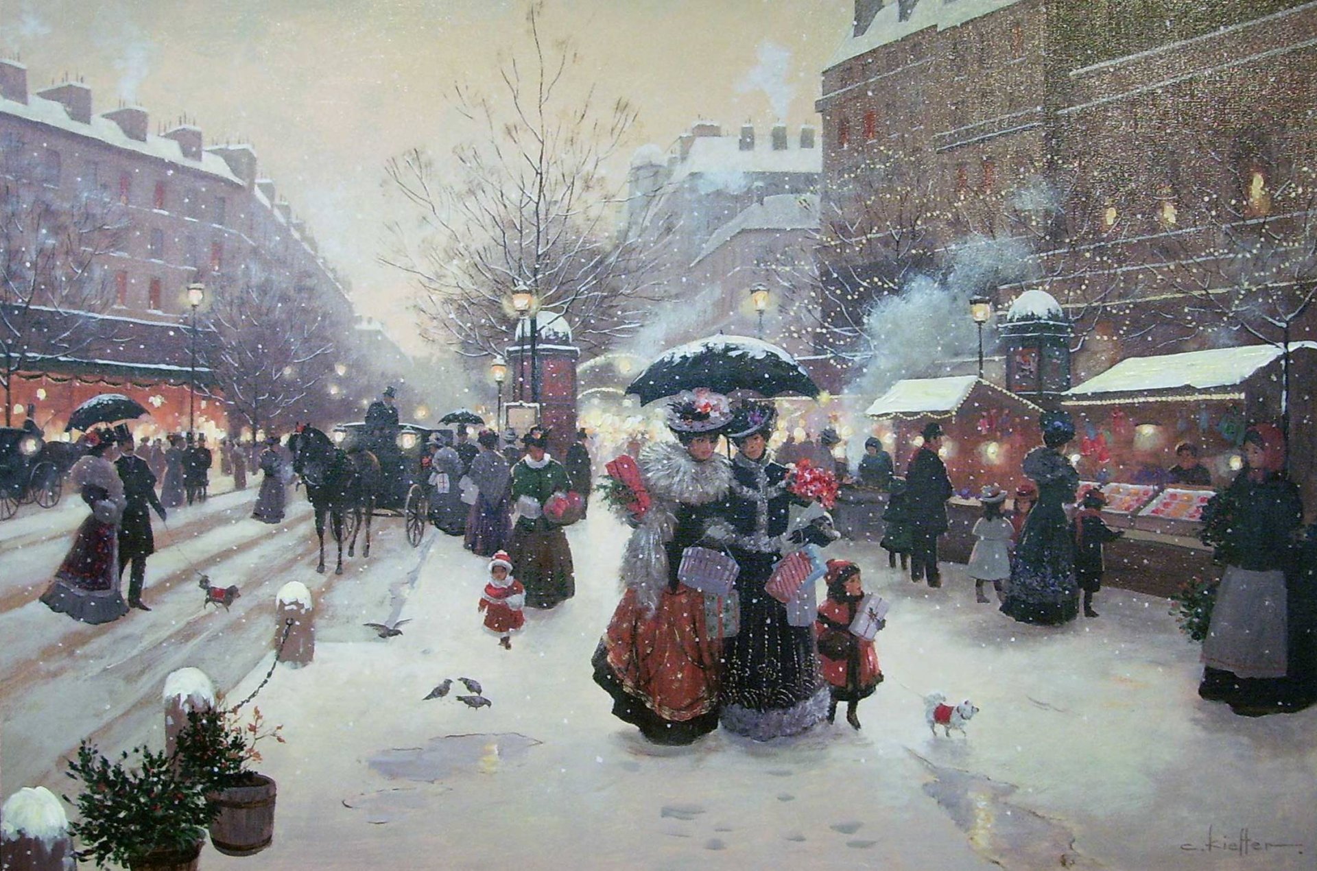 christa kieffer winter pleasures painting winter paris france christmas new year gifts street market holiday ladie