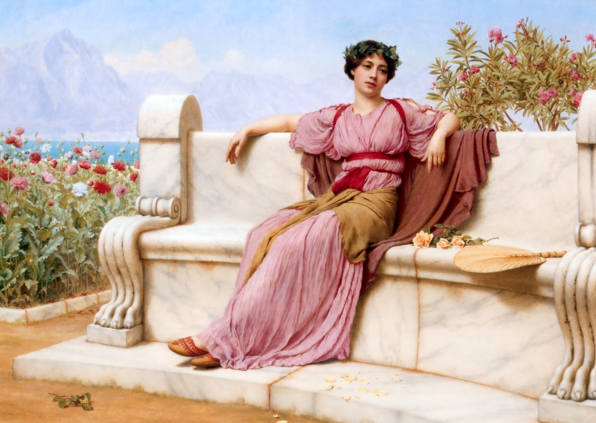 godward peinture dessin fille assis