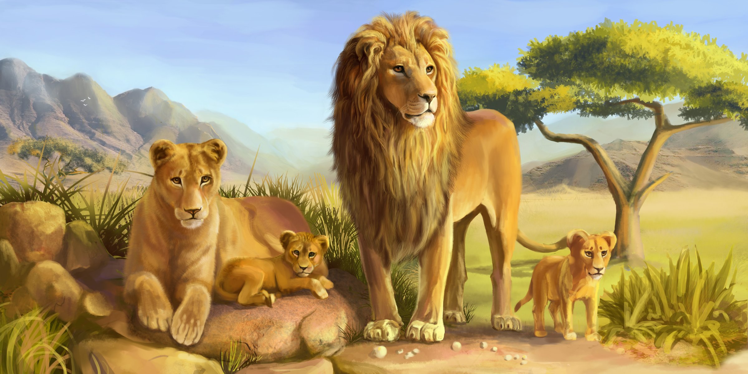 arte leones león leona depredadores gatos salvaje sabana familia piedras árbol cachorro cachorro de león