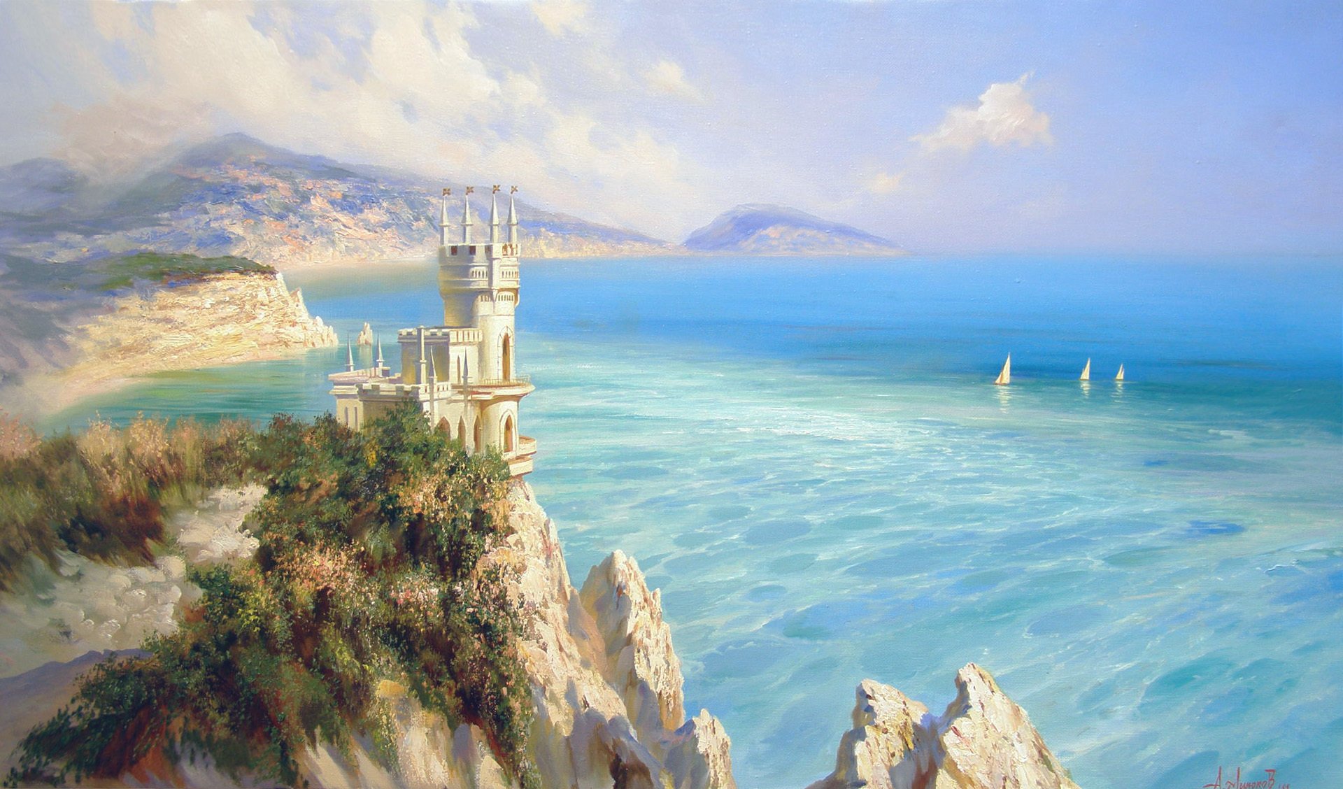 milyukov alexander nido di rondine castello mare blu distesa vela montagne rocce crimea paesaggio bellezza