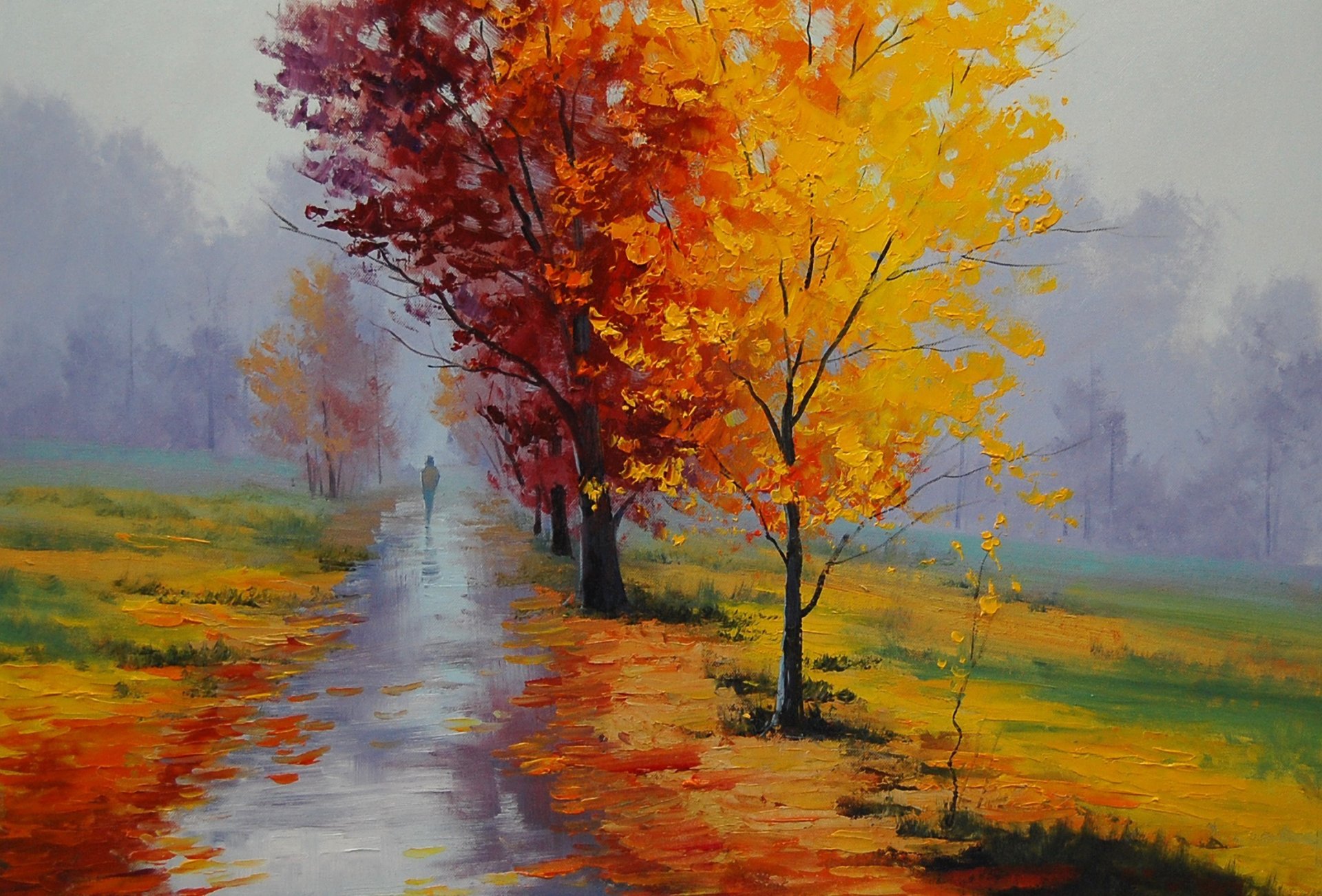 kunst artsaus landschaft herbst passant gehweg gelbe blätter gasse