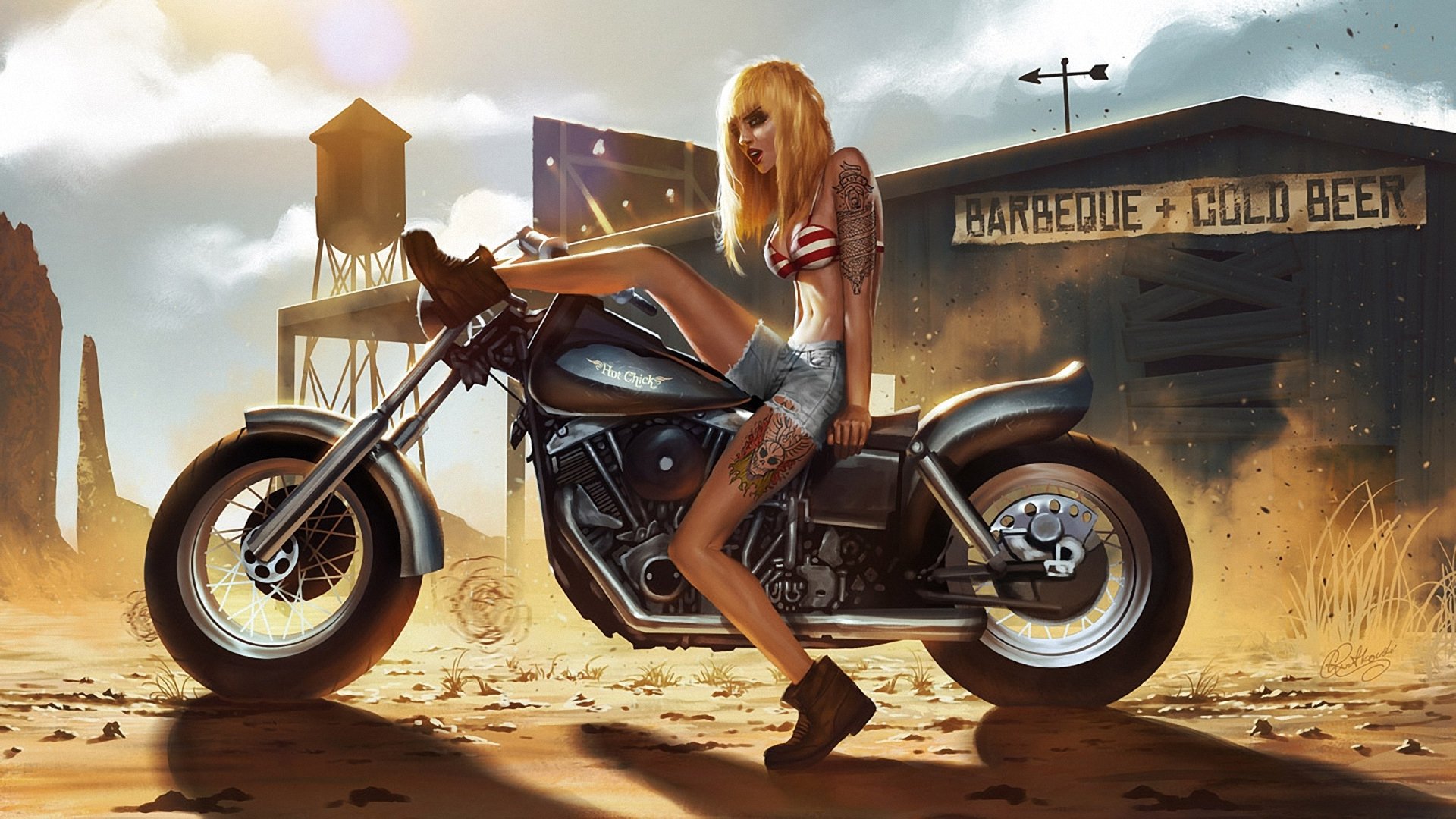 art girl bike tattoos tattoo dust sand unger sun short