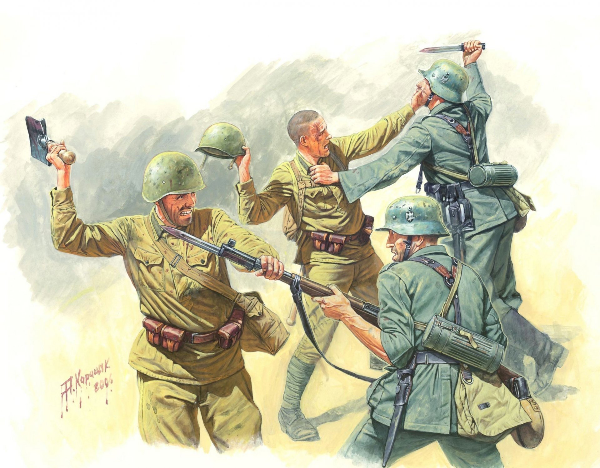 art victoire grande guerre patriotique combat au corps à corps soviétique allemand fantassins dessin andreïka