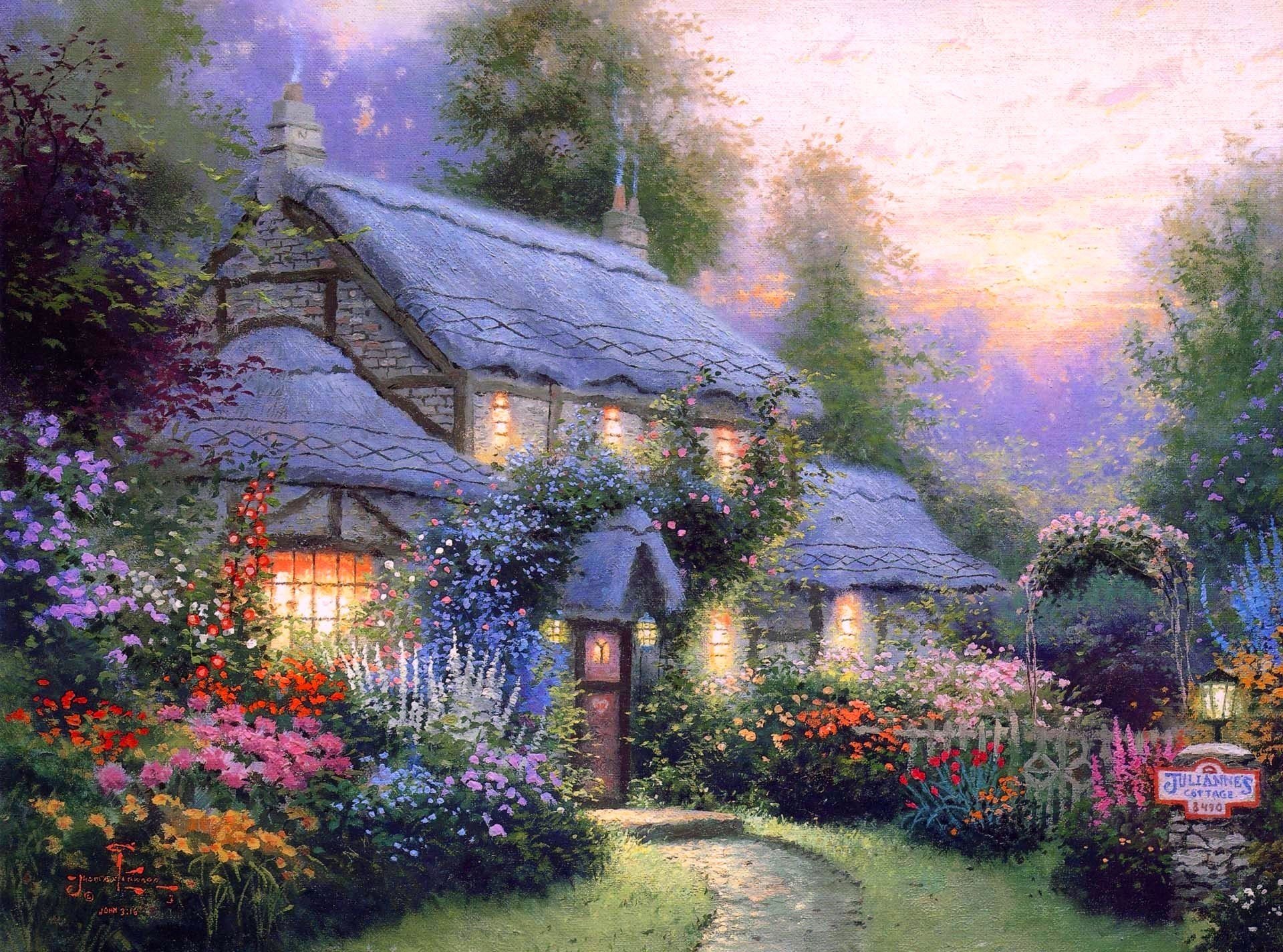 thomas kincaid kincaid été chalet maisonnette soirée fleurs confort chaleur silence tranquillité