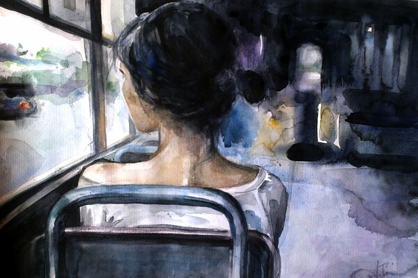 Arte ragazza in bus figura