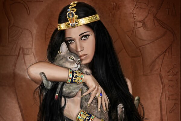 Egyptian girl queen cat