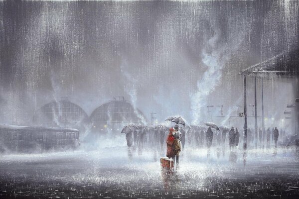 Sur la photo de Jeff Rowland, deux s embrassent sous la pluie