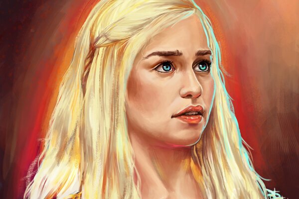 Pittura ritratto di ragazza bionda game of Thrones