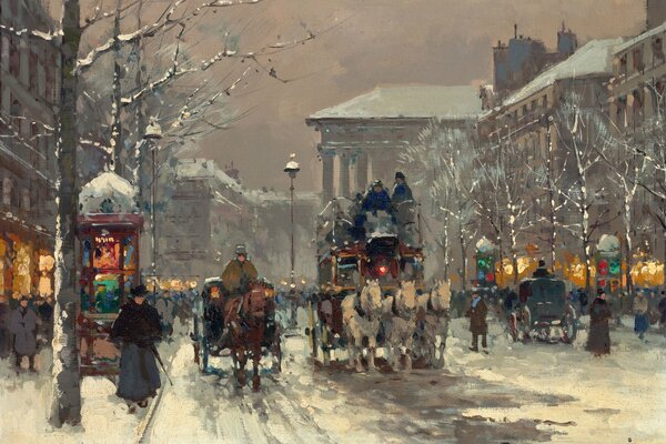 Édouard Cortez - scène d hiver à Paris