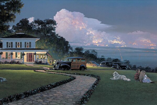 William S. Phillips, verano 45, casa de la tarde . pintura