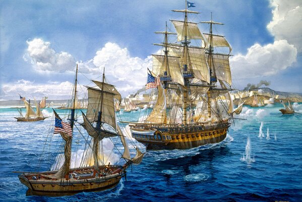 Artist Tom Freeman. There is a naval battle