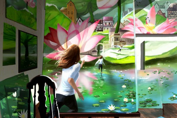 The girl in the picture with a lotus flower