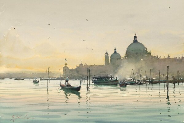 Pittura ad acquerello mattina a Venezia