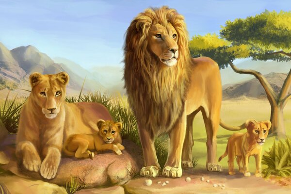 Art Lion lwica i lwiątko
