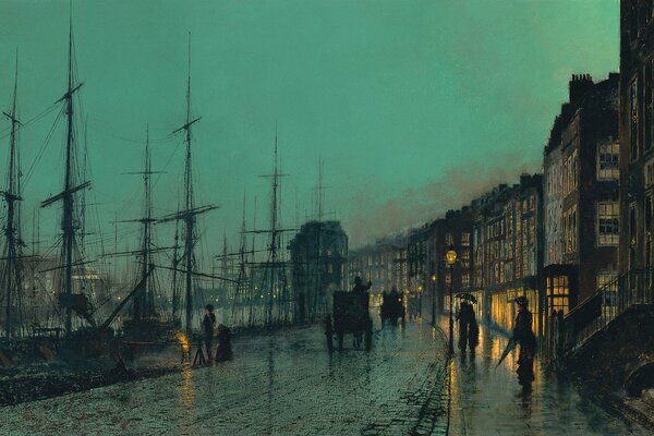 Картина Джона Эткинса с кораблями в порту