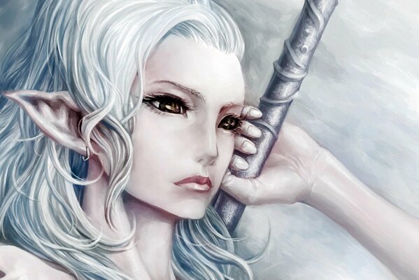 The elf with white hair is a fantasy hero