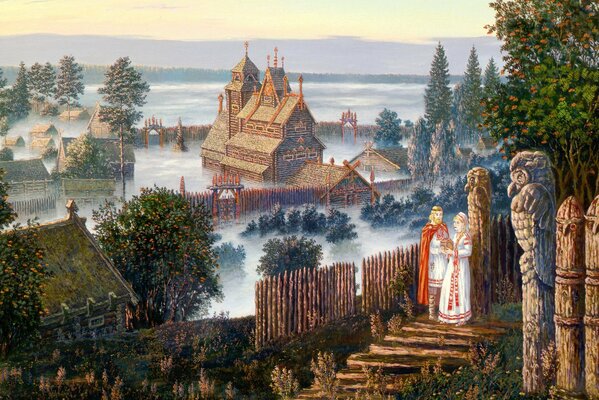 Сказочный пейзаж древней Руси