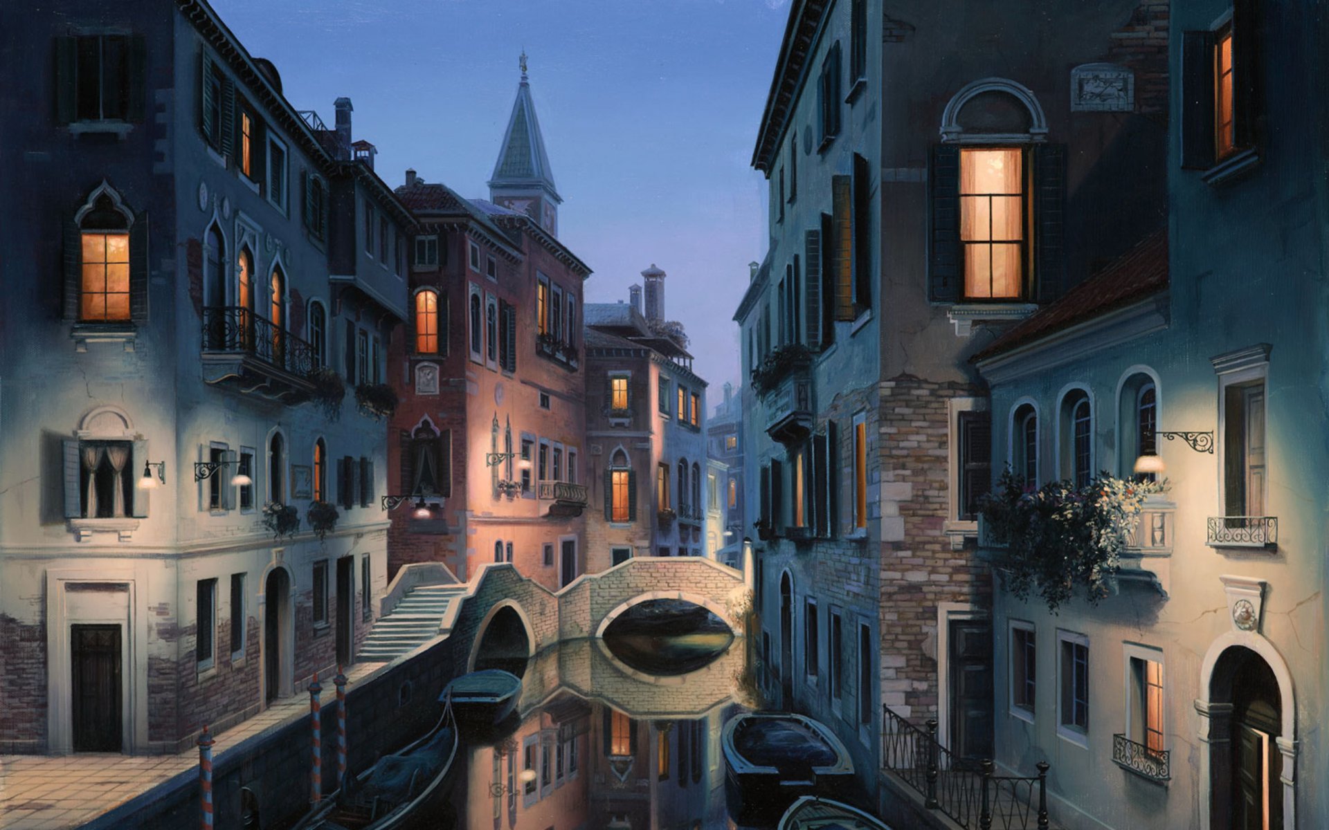 night dreams eugeny lushpin painting venice italy evgeniy lushpin lushpin town channel gondola