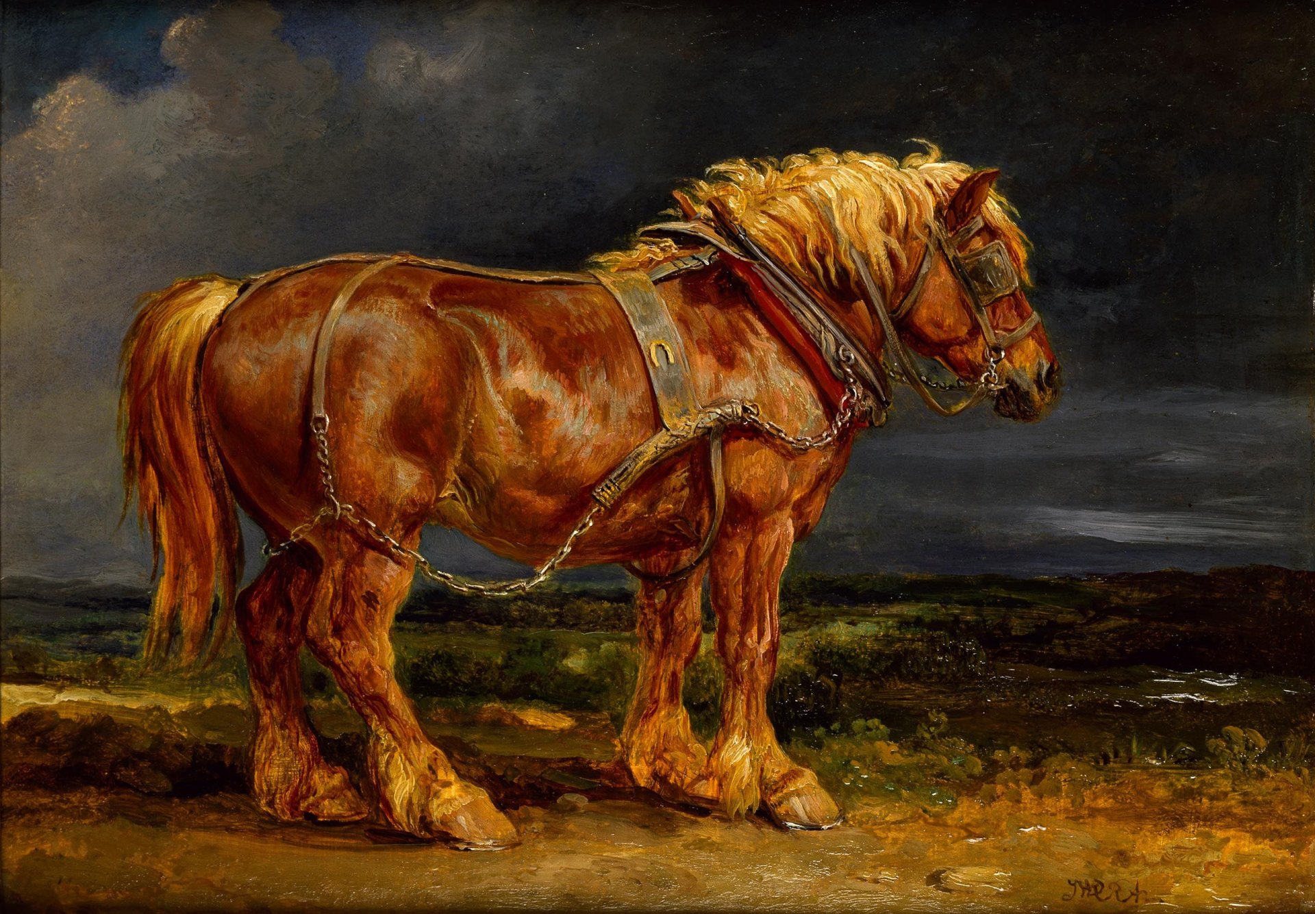 cheval cheval peinture rasant nuages roux