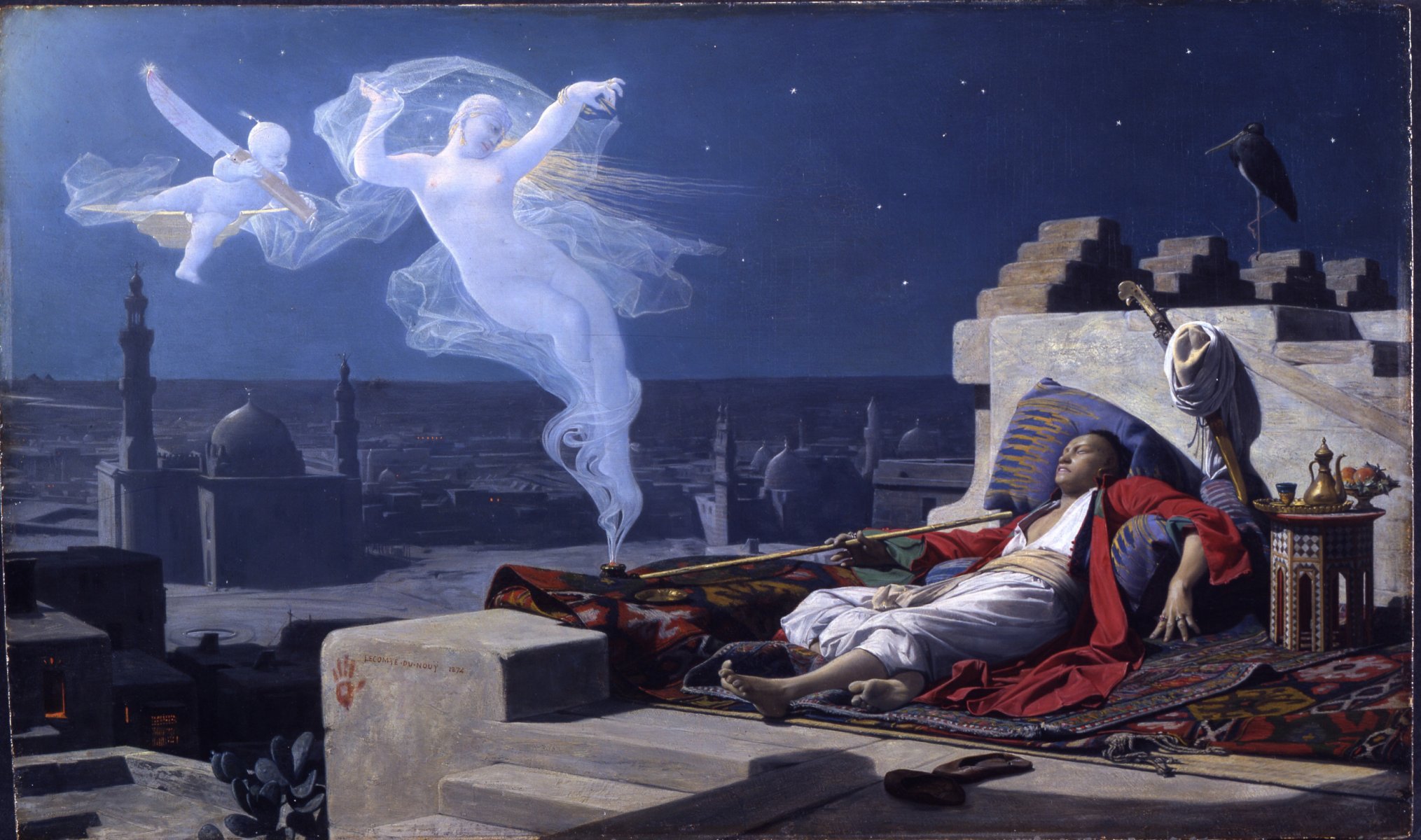 jean lecomte du nouy eunuchs dream night smoke hello res to the east painting jean lecomte du nouy eunuch s dream 1874 knife mosque buildings pipe roof slippers carpets east buzz