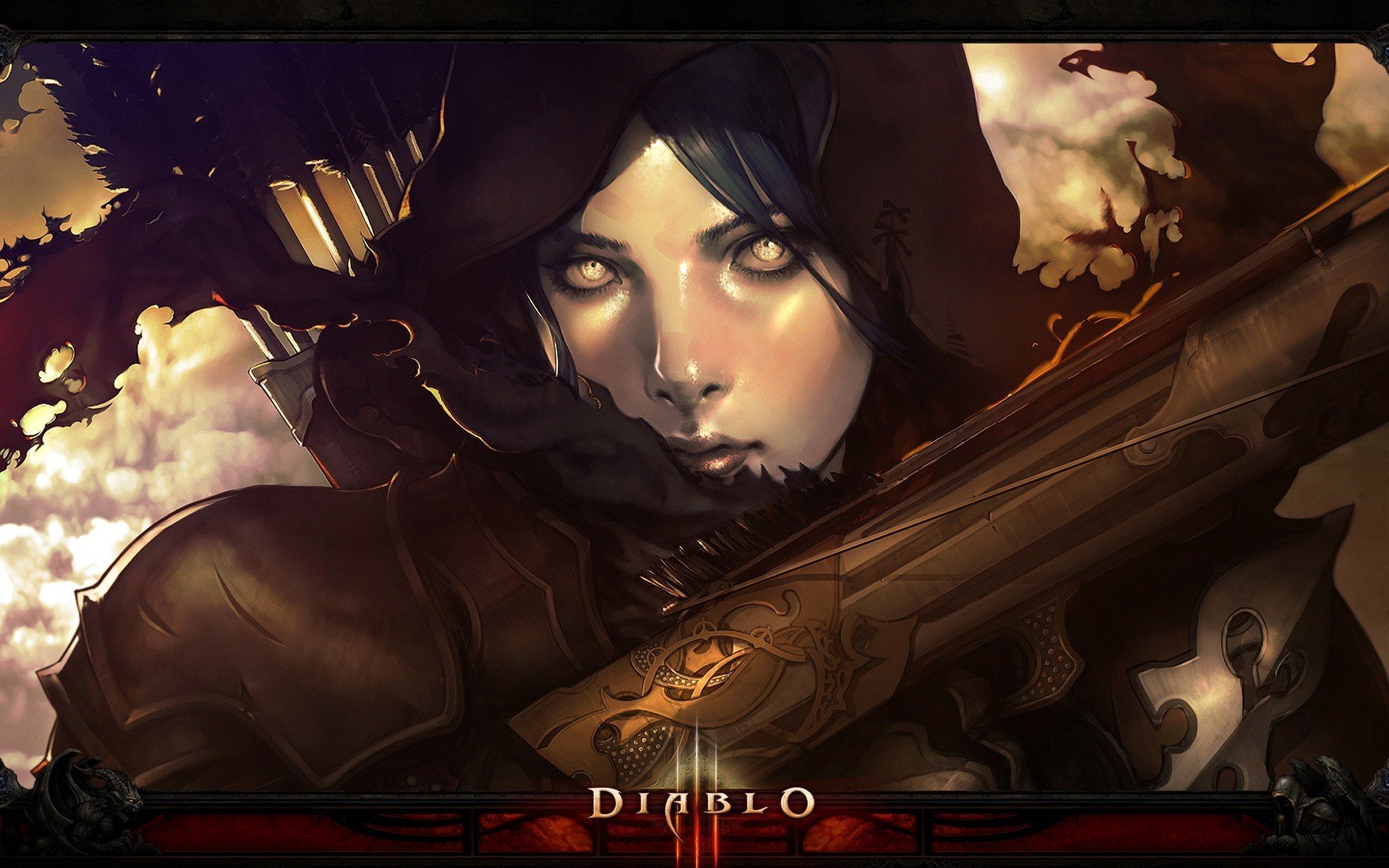 artwor diablo iii diablo 3 ragazza srossbow frecce faccia arte pittura digitale frecce balestra cappuccio freccia