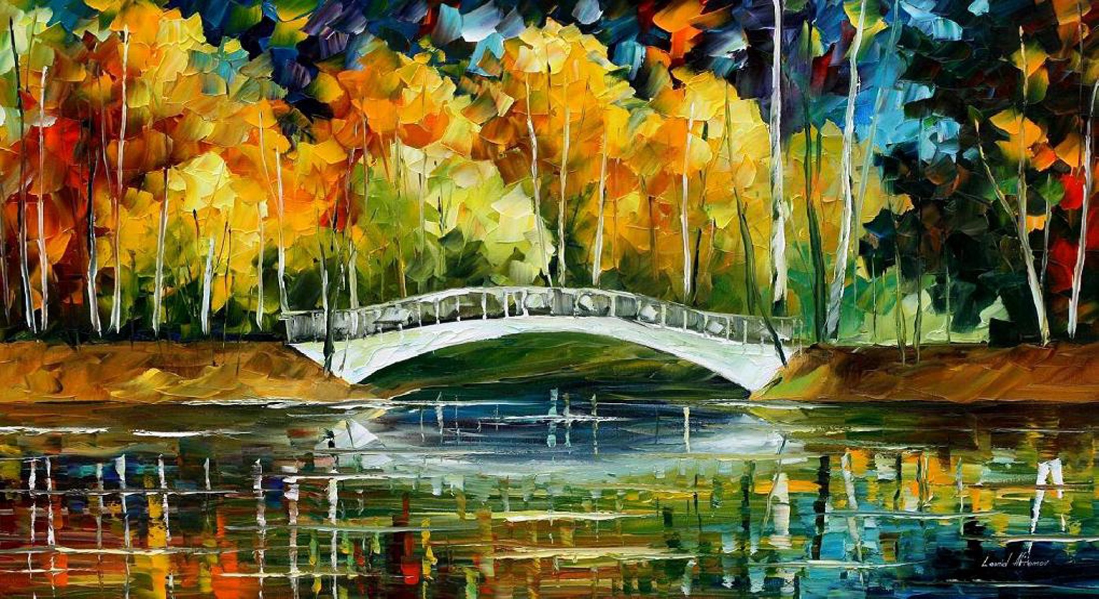 blanc mariée nouvelle huile automne pont peinture à l huile