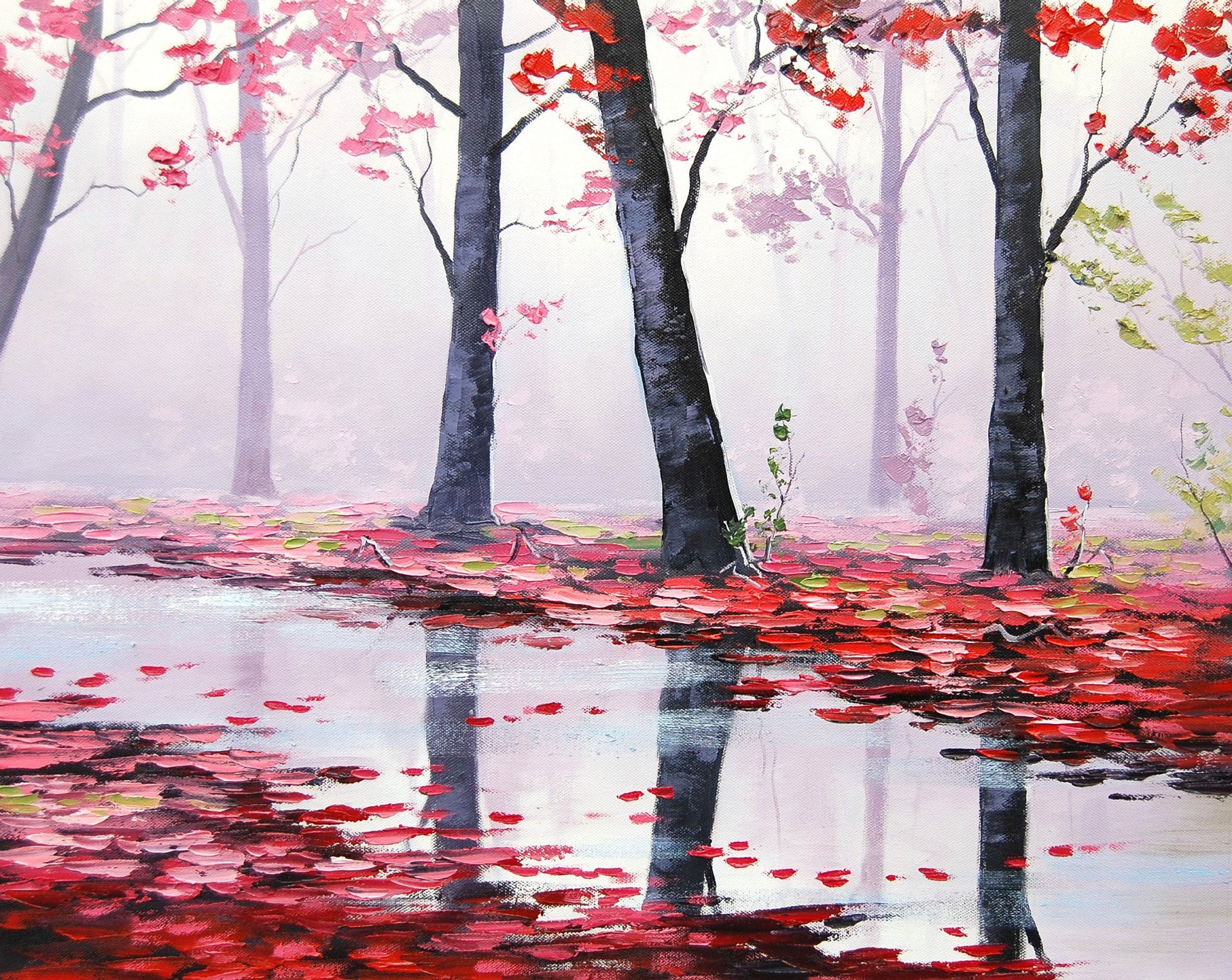 arte artsaus naturaleza otoño árboles rojo hojas río río